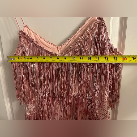 Women’s pink sequin fringe & feather party dress. Great condition. Barbi… - Picture 4 of 8